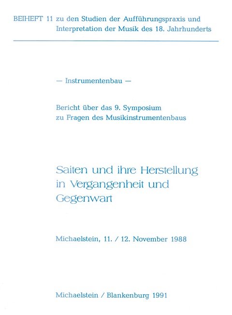 Beiheft 11 – Saiten und ihre Herstellung Beiheft 11