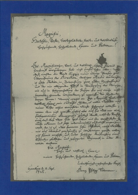 Brief Telemanns vom 3. September 1722 Dokumentation Nr. 1