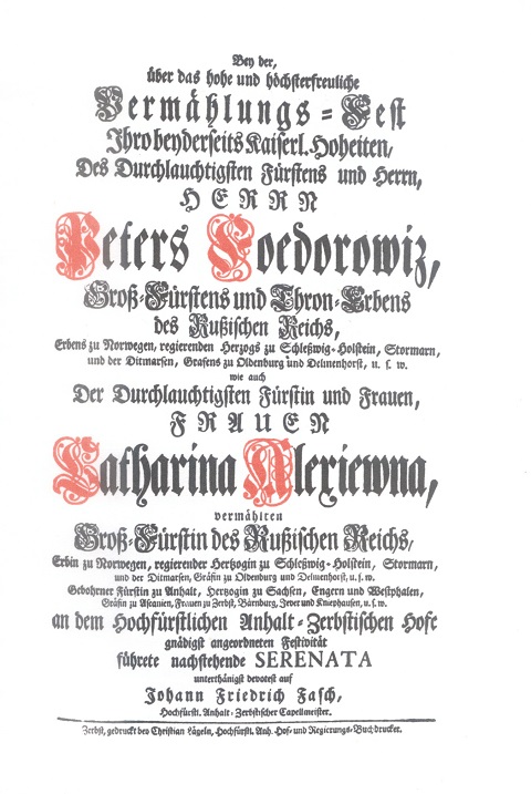 Johann Friedrich Fasch, Serenata zum Vermählungs-Fest Dokumentationen Nr. 16