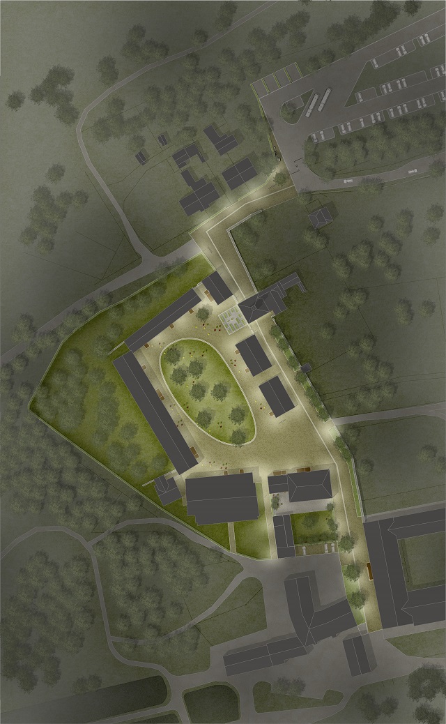 Entwurf der (f)landschaftsarchitektur gmbH, Klostergelände bei Nacht mit Lichtkonzept